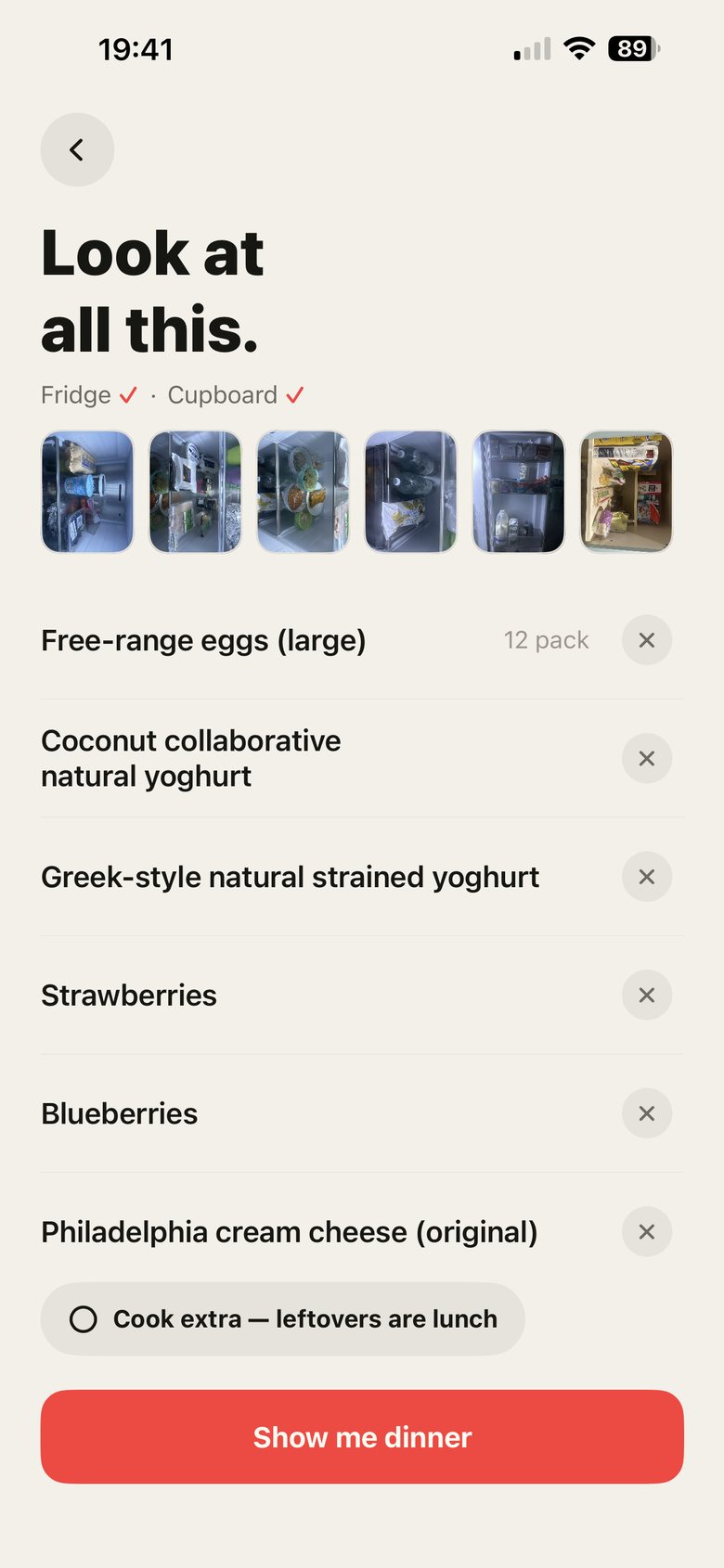 Lardar’s ingredient list after the scan